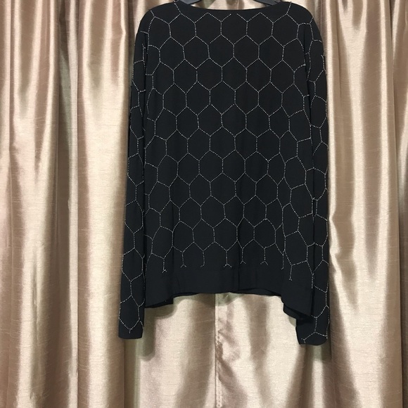 Chico’s Women’s Beaded Bomber Jacket Black Zipper Hexagon Pattern Size 2    [aa] - Picture 4 of 5